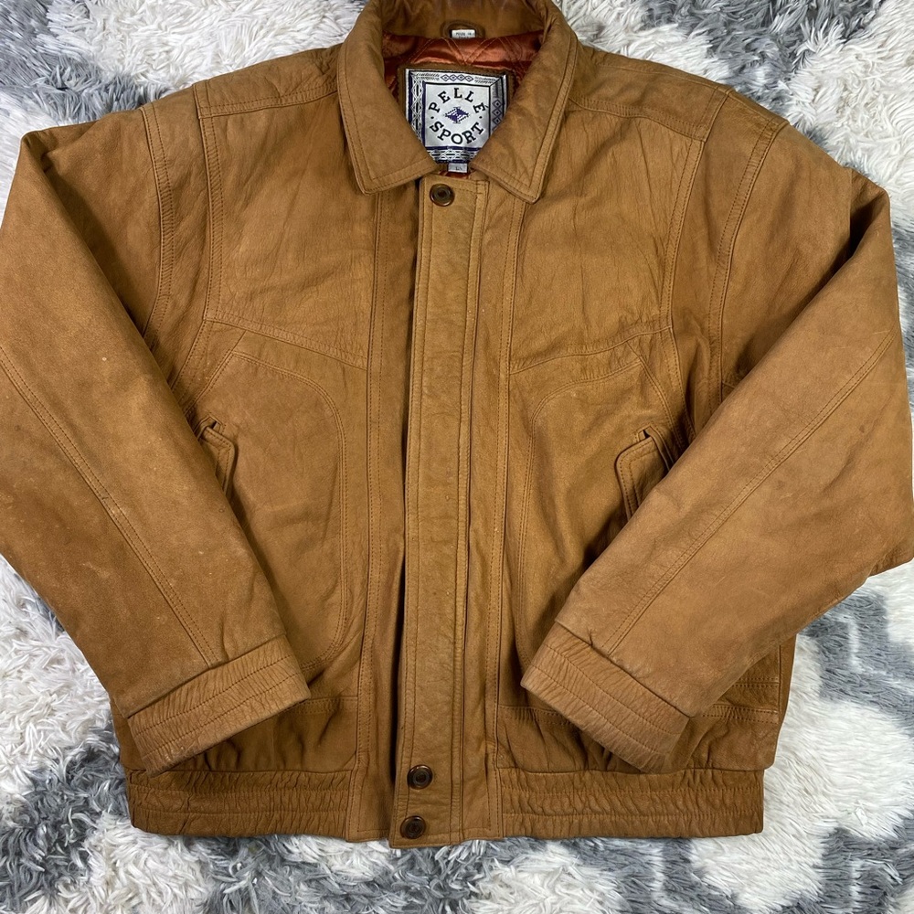 Pelle Sport Leather Bomber Jacket Men's L Brown Quilted Lined Vintage Distressed